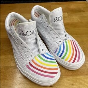 Vans Womens 6.5 Off The Wall Rainbow Flower Shop Leather White Shoes